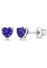 cute silver 5mm purple cubic zirconia February birthstone earrings